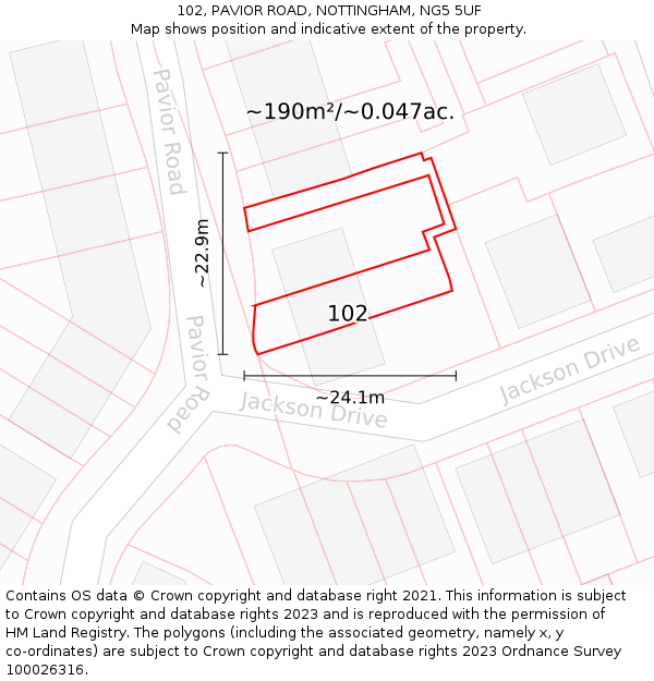 102, PAVIOR ROAD, NOTTINGHAM, NG5 5UF: Plot and title map