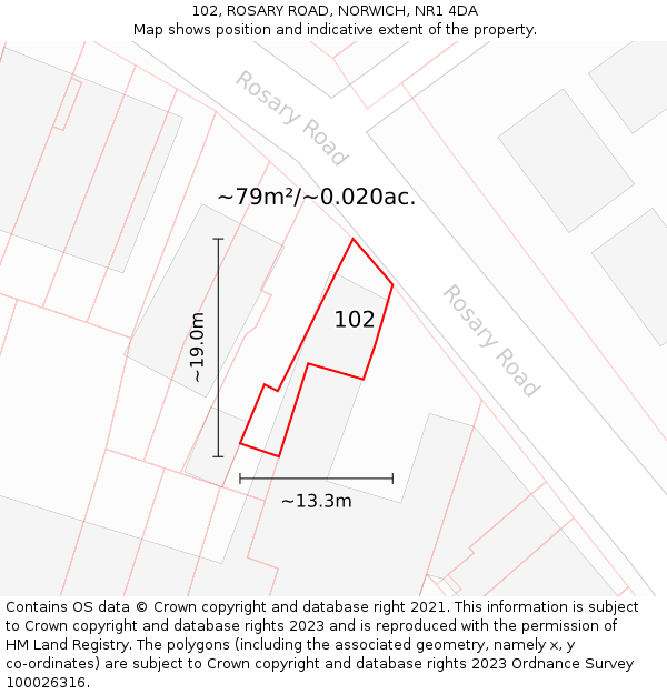 102, ROSARY ROAD, NORWICH, NR1 4DA: Plot and title map