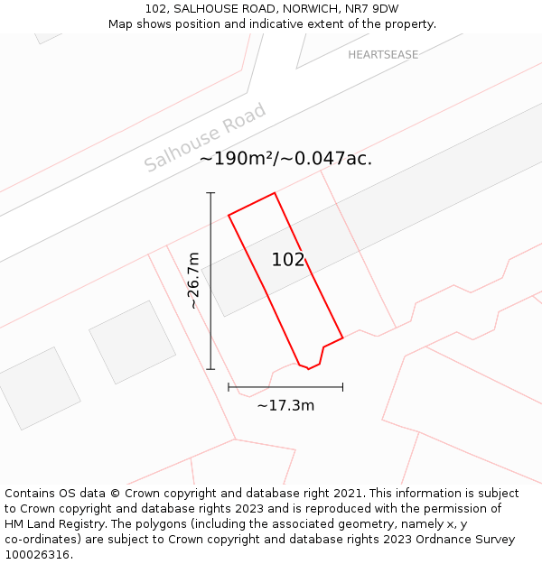 102, SALHOUSE ROAD, NORWICH, NR7 9DW: Plot and title map