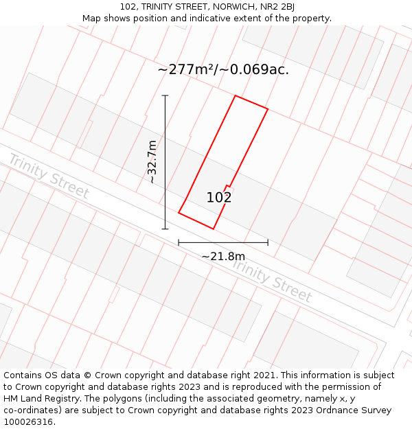 102, TRINITY STREET, NORWICH, NR2 2BJ: Plot and title map