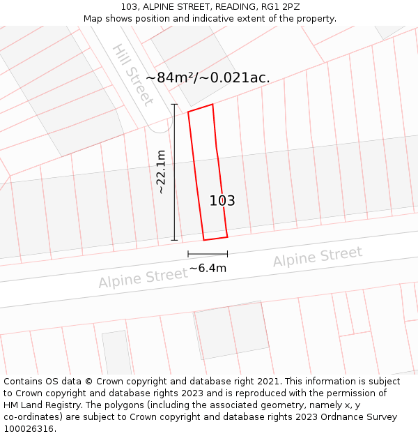 103, ALPINE STREET, READING, RG1 2PZ: Plot and title map