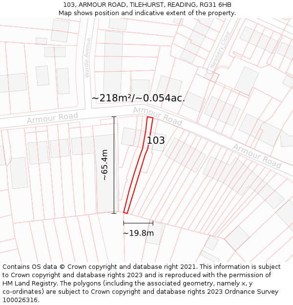 103, ARMOUR ROAD, TILEHURST, READING, RG31 6HB: Plot and title map