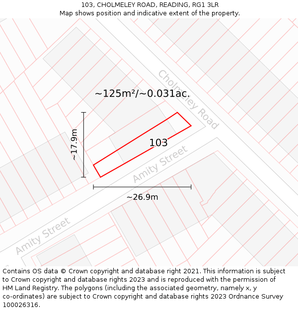 103, CHOLMELEY ROAD, READING, RG1 3LR: Plot and title map