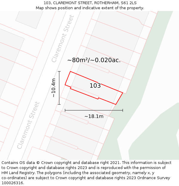 103, CLAREMONT STREET, ROTHERHAM, S61 2LS: Plot and title map
