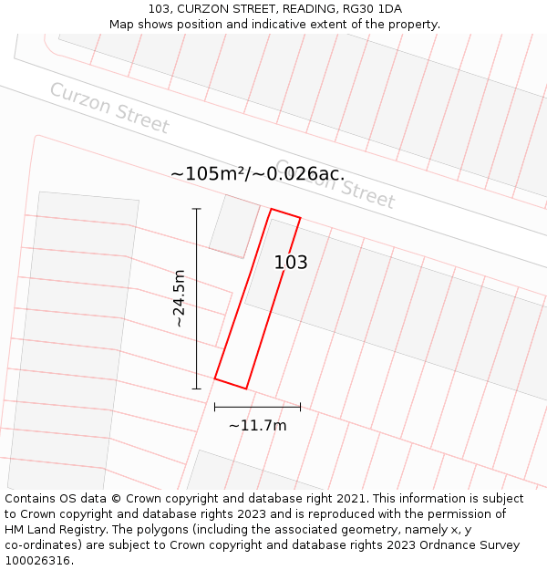 103, CURZON STREET, READING, RG30 1DA: Plot and title map