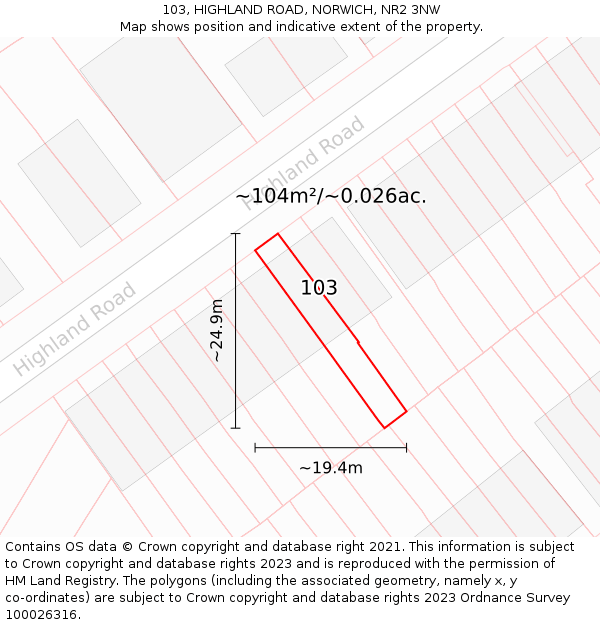 103, HIGHLAND ROAD, NORWICH, NR2 3NW: Plot and title map