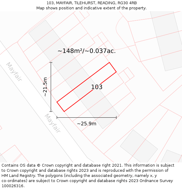 103, MAYFAIR, TILEHURST, READING, RG30 4RB: Plot and title map