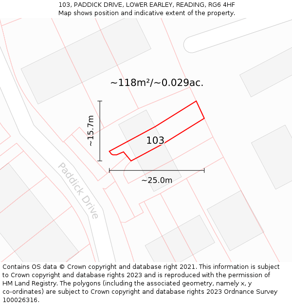 103, PADDICK DRIVE, LOWER EARLEY, READING, RG6 4HF: Plot and title map