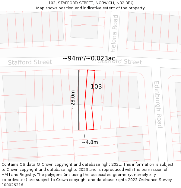 103, STAFFORD STREET, NORWICH, NR2 3BQ: Plot and title map