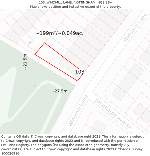 103, WINDMILL LANE, NOTTINGHAM, NG3 2BH: Plot and title map