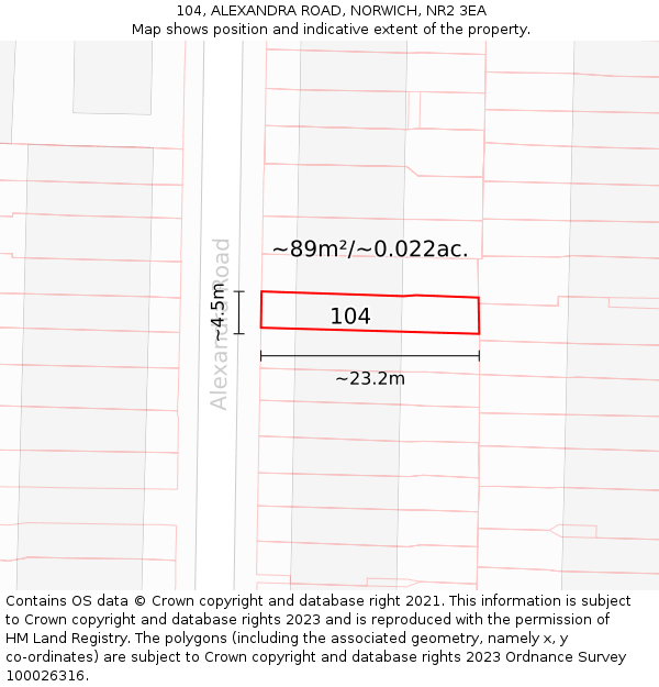 104, ALEXANDRA ROAD, NORWICH, NR2 3EA: Plot and title map