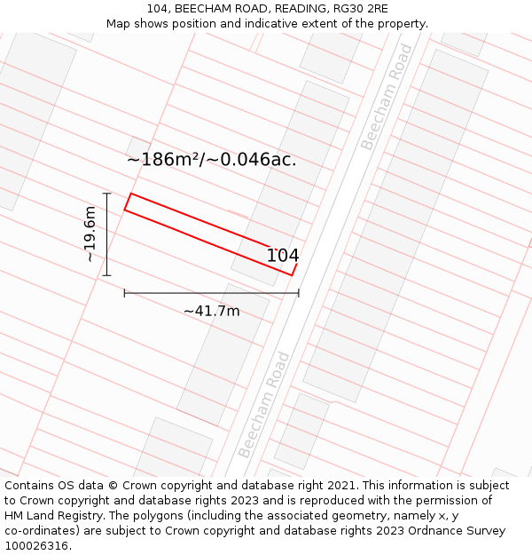 104, BEECHAM ROAD, READING, RG30 2RE: Plot and title map