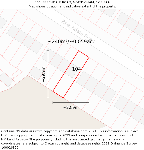 104, BEECHDALE ROAD, NOTTINGHAM, NG8 3AA: Plot and title map