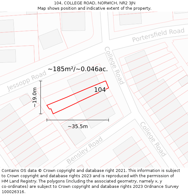 104, COLLEGE ROAD, NORWICH, NR2 3JN: Plot and title map