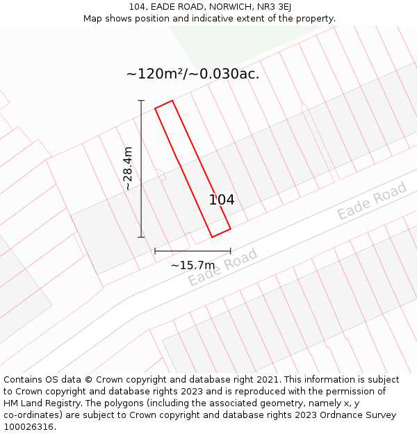 104, EADE ROAD, NORWICH, NR3 3EJ: Plot and title map