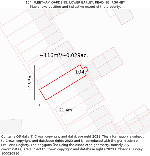 104, FLEETHAM GARDENS, LOWER EARLEY, READING, RG6 4BY: Plot and title map