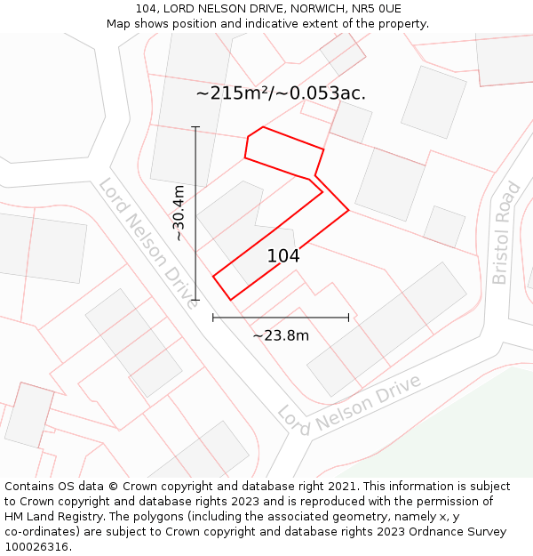 104, LORD NELSON DRIVE, NORWICH, NR5 0UE: Plot and title map