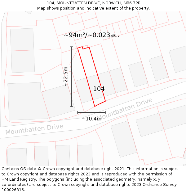 104, MOUNTBATTEN DRIVE, NORWICH, NR6 7PP: Plot and title map