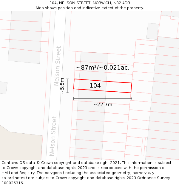 104, NELSON STREET, NORWICH, NR2 4DR: Plot and title map