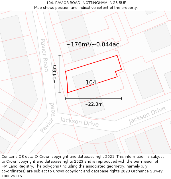 104, PAVIOR ROAD, NOTTINGHAM, NG5 5UF: Plot and title map