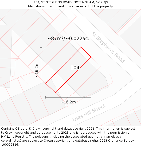104, ST STEPHENS ROAD, NOTTINGHAM, NG2 4JS: Plot and title map