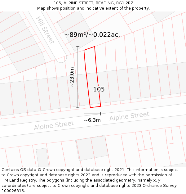 105, ALPINE STREET, READING, RG1 2PZ: Plot and title map