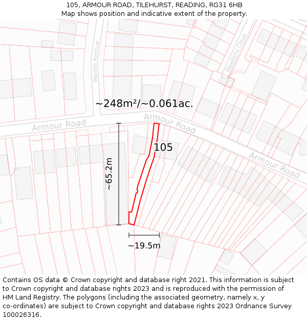 105, ARMOUR ROAD, TILEHURST, READING, RG31 6HB: Plot and title map