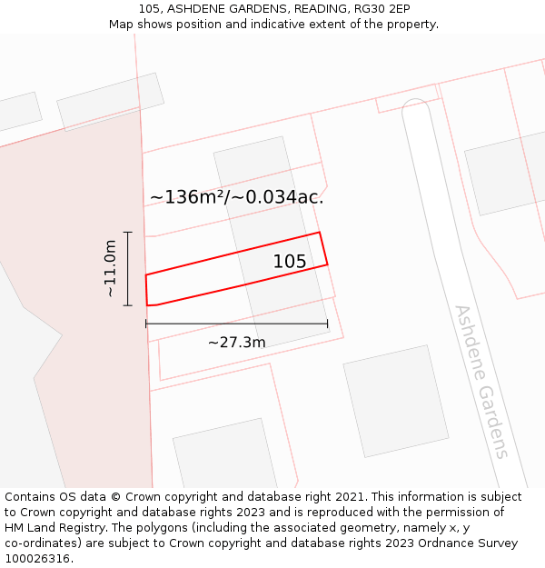 105, ASHDENE GARDENS, READING, RG30 2EP: Plot and title map