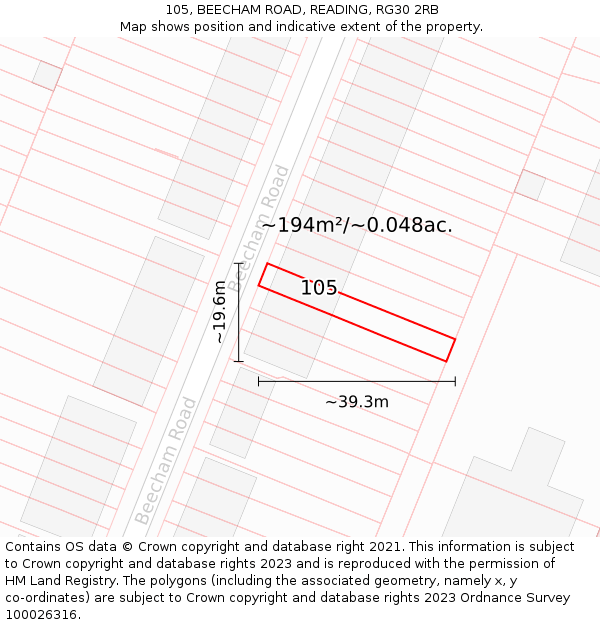 105, BEECHAM ROAD, READING, RG30 2RB: Plot and title map