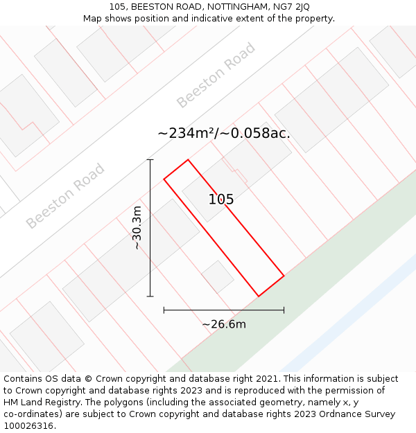 105, BEESTON ROAD, NOTTINGHAM, NG7 2JQ: Plot and title map