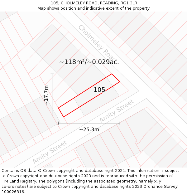 105, CHOLMELEY ROAD, READING, RG1 3LR: Plot and title map