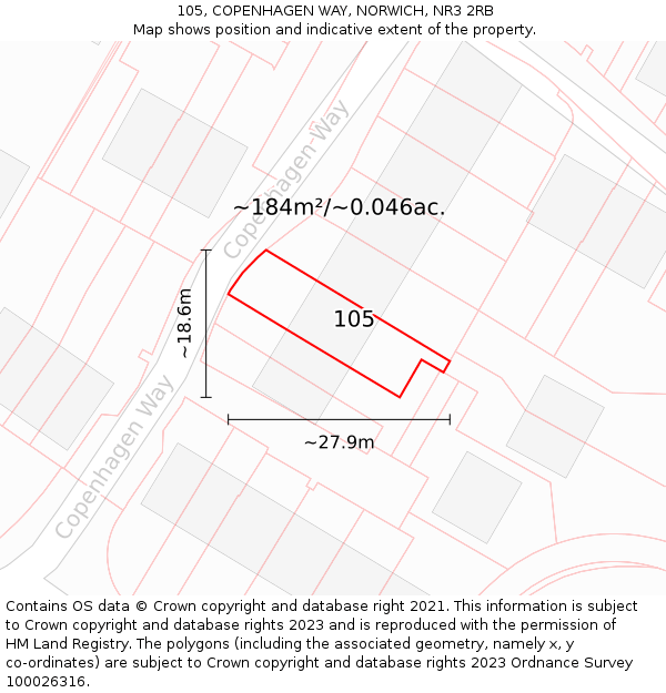 105, COPENHAGEN WAY, NORWICH, NR3 2RB: Plot and title map