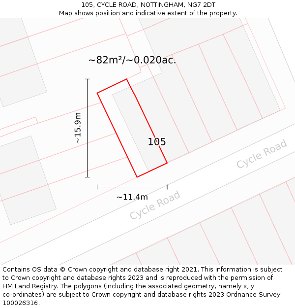 105, CYCLE ROAD, NOTTINGHAM, NG7 2DT: Plot and title map