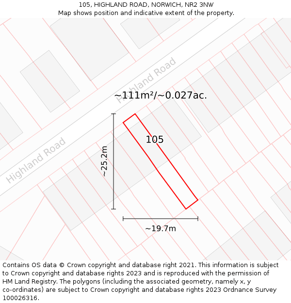 105, HIGHLAND ROAD, NORWICH, NR2 3NW: Plot and title map