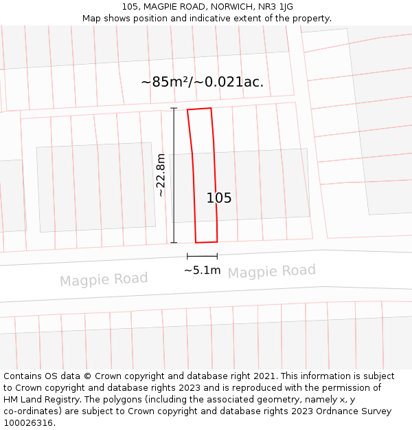 105, MAGPIE ROAD, NORWICH, NR3 1JG: Plot and title map