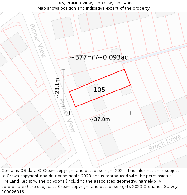 105, PINNER VIEW, HARROW, HA1 4RR: Plot and title map