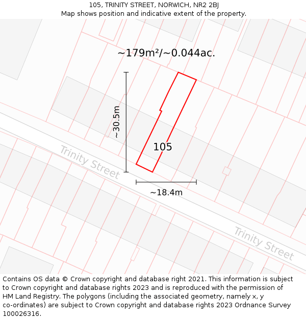 105, TRINITY STREET, NORWICH, NR2 2BJ: Plot and title map