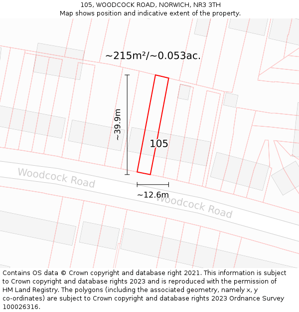 105, WOODCOCK ROAD, NORWICH, NR3 3TH: Plot and title map