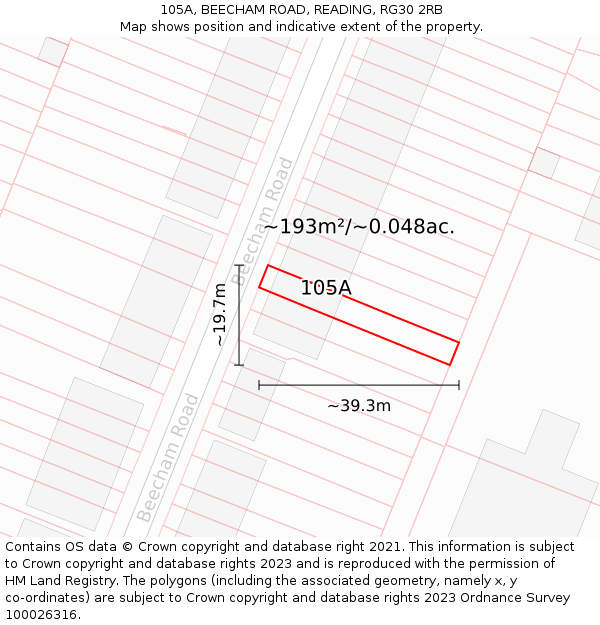 105A, BEECHAM ROAD, READING, RG30 2RB: Plot and title map