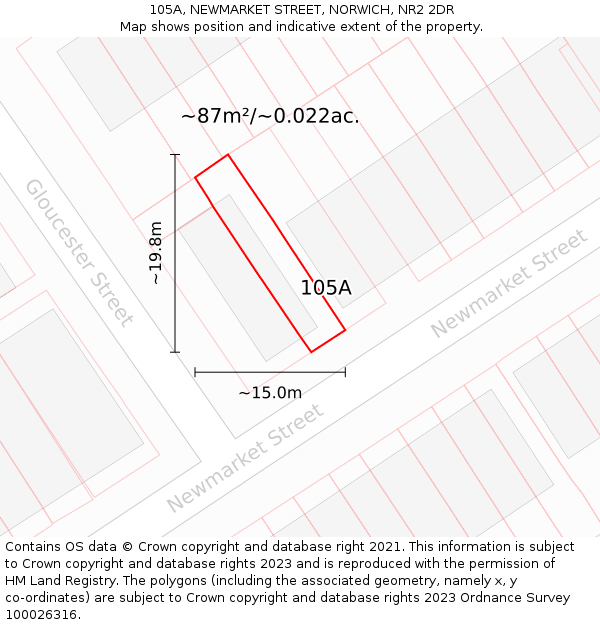 105A, NEWMARKET STREET, NORWICH, NR2 2DR: Plot and title map