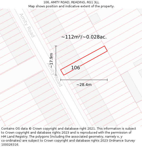 106, AMITY ROAD, READING, RG1 3LL: Plot and title map