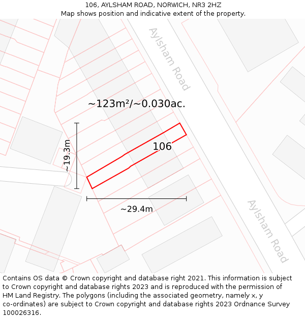 106, AYLSHAM ROAD, NORWICH, NR3 2HZ: Plot and title map