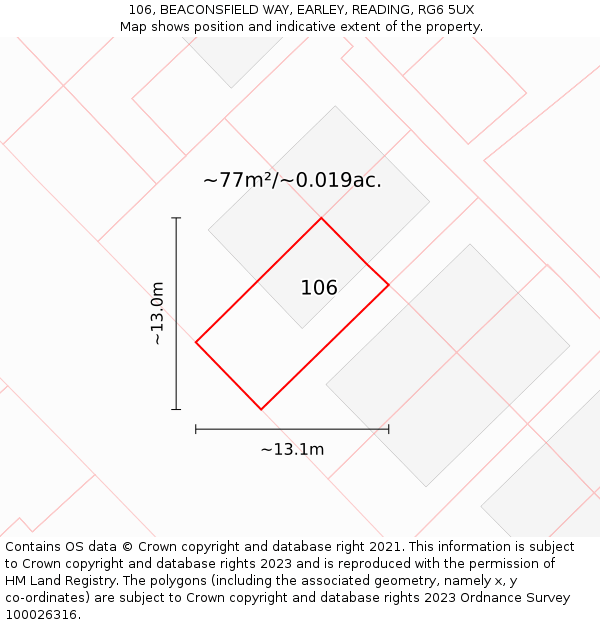 106, BEACONSFIELD WAY, EARLEY, READING, RG6 5UX: Plot and title map