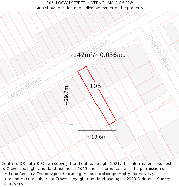 106, LOGAN STREET, NOTTINGHAM, NG6 9FW: Plot and title map