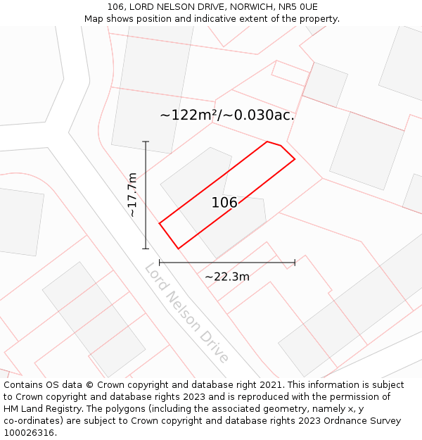 106, LORD NELSON DRIVE, NORWICH, NR5 0UE: Plot and title map