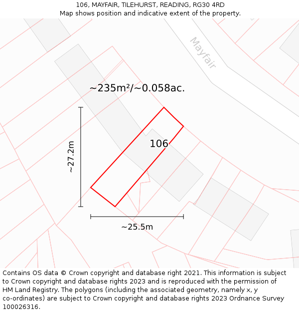 106, MAYFAIR, TILEHURST, READING, RG30 4RD: Plot and title map