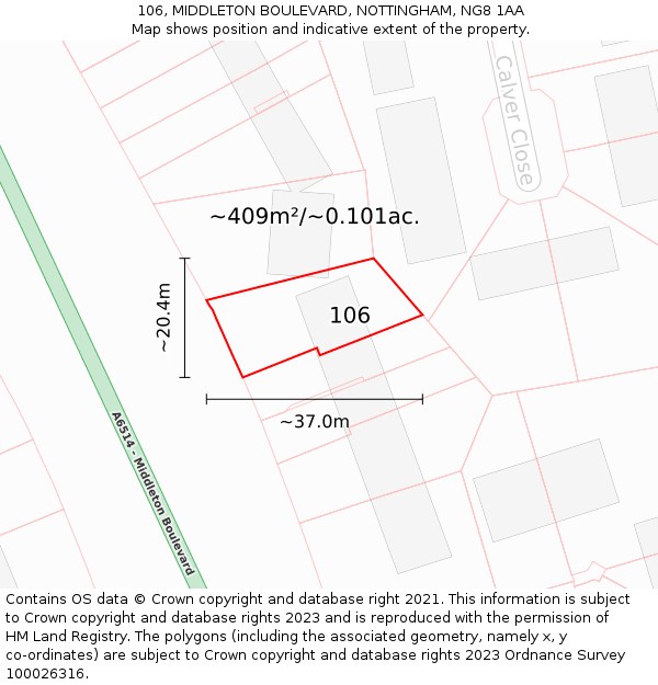 106, MIDDLETON BOULEVARD, NOTTINGHAM, NG8 1AA: Plot and title map