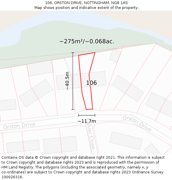 106, ORSTON DRIVE, NOTTINGHAM, NG8 1AS: Plot and title map