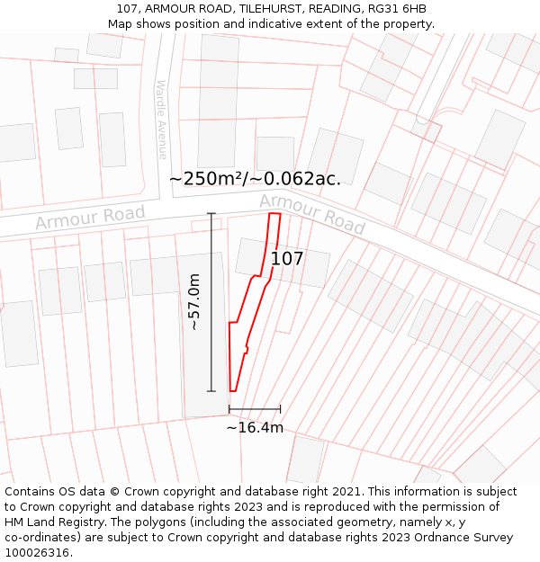 107, ARMOUR ROAD, TILEHURST, READING, RG31 6HB: Plot and title map