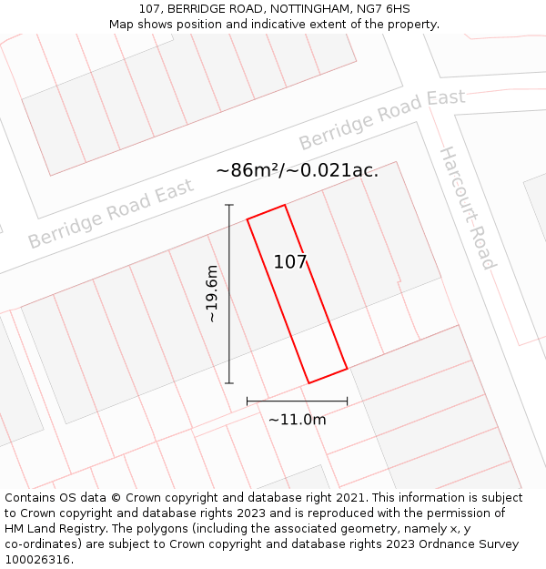 107, BERRIDGE ROAD, NOTTINGHAM, NG7 6HS: Plot and title map